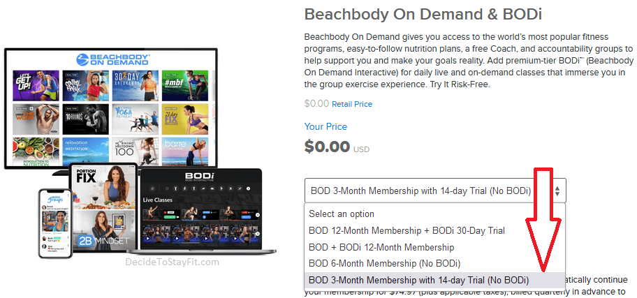 picture of how to sign up for a 14 day free trial of Beachbody On Demand