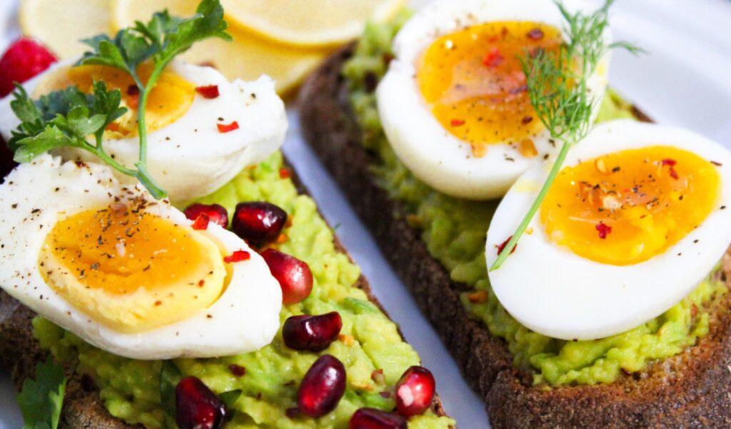 hard
boiled eggs on avocado toast