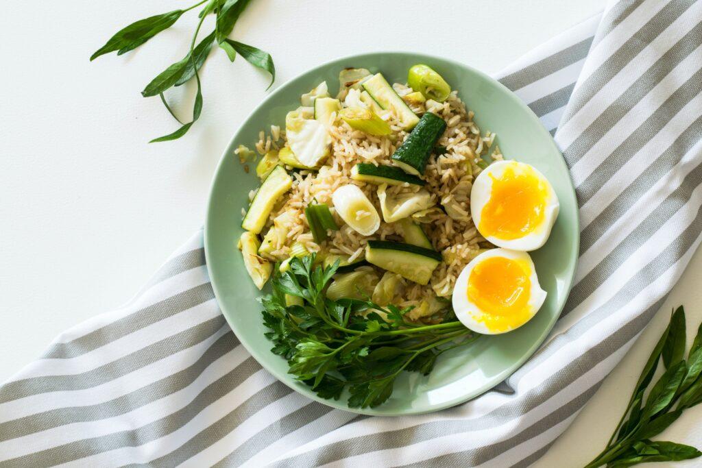 eggs and rice on a plate